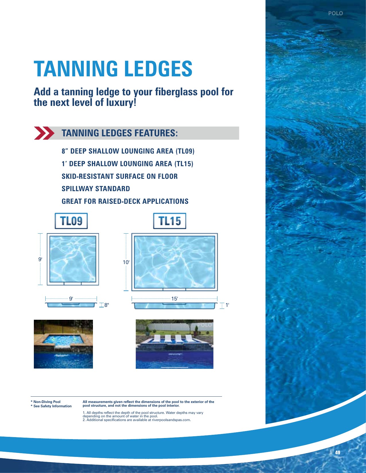River Pools tanning ledges brochure page